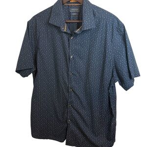 Denim & Flower | Blue Casual Button Down Shirt with Circle Print | Sz XL